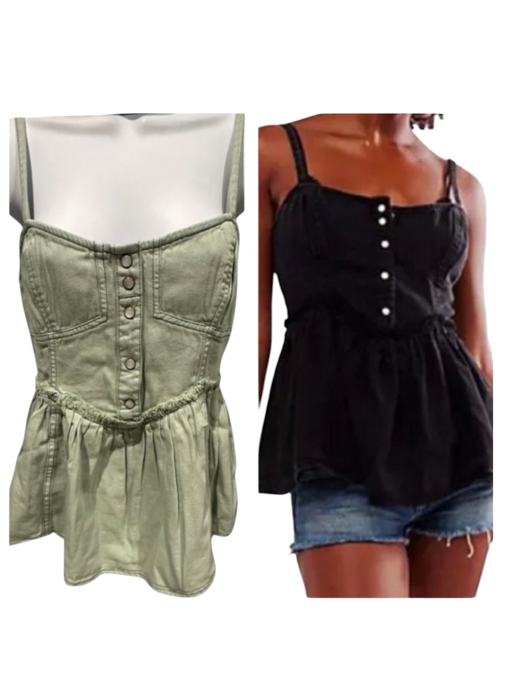 Free People We The Free Reworked Denim Top Sea Mist XS New with Tag